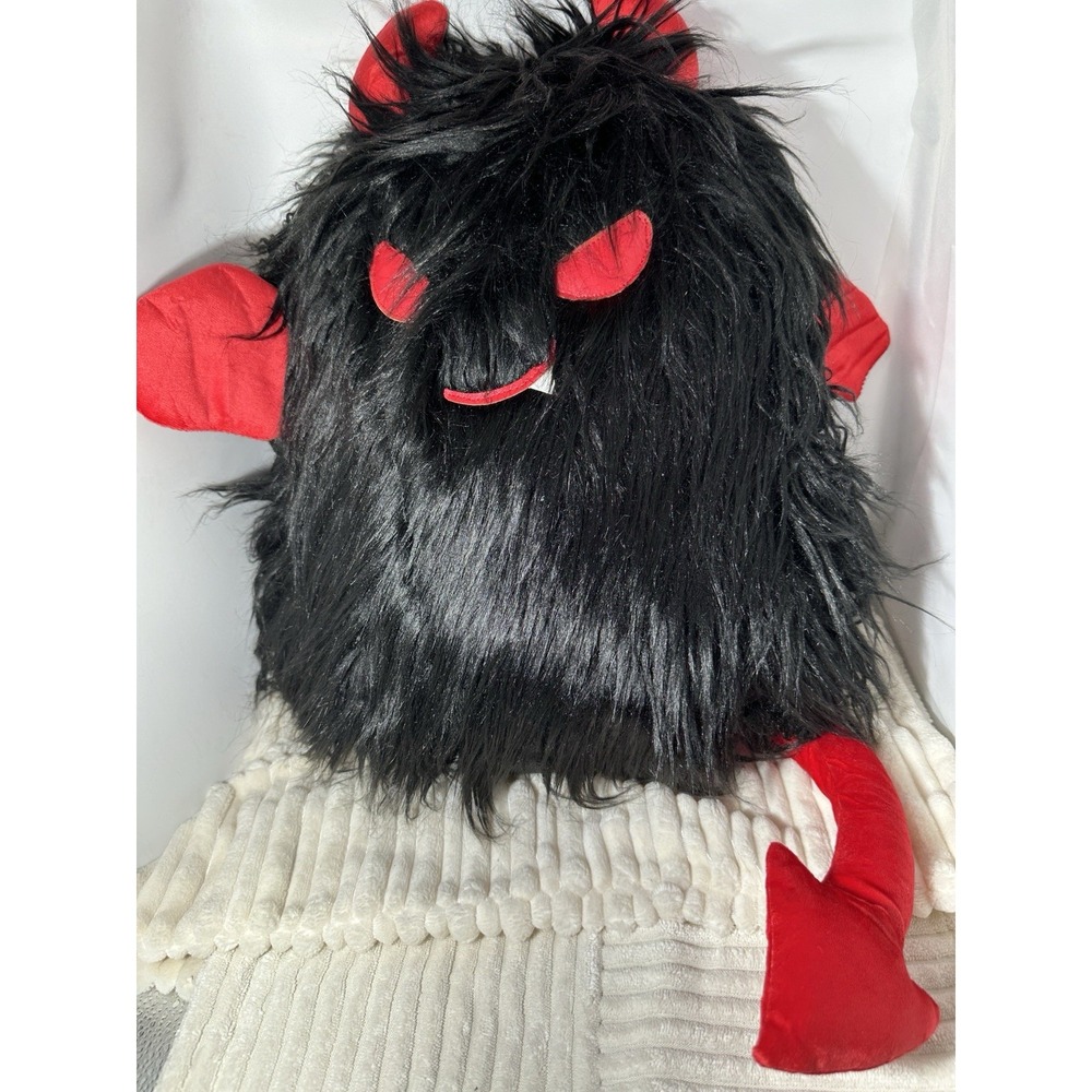 Ashler Halloween Black Faux Fur throw Pillow Plush 16" Horns wings & tail NEW!